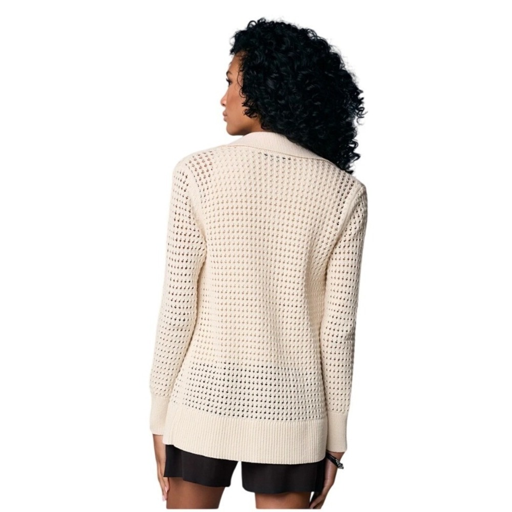 Simply Vera Vera Wang Pointelle Cardigan Womens Large Cream Coastal Grandmother - Picture 3 of 10